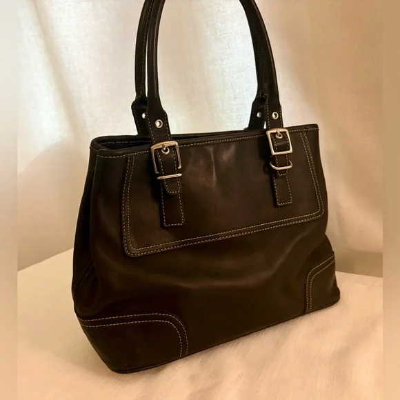 Vintage Coach Hamptons SOFT Genuine Leather Satchel Tote – Black Y2K Like New - Picture 3 of 14